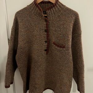 Vintage Eddie Bauer Brown 100% Wool Sweater Hong Kong L